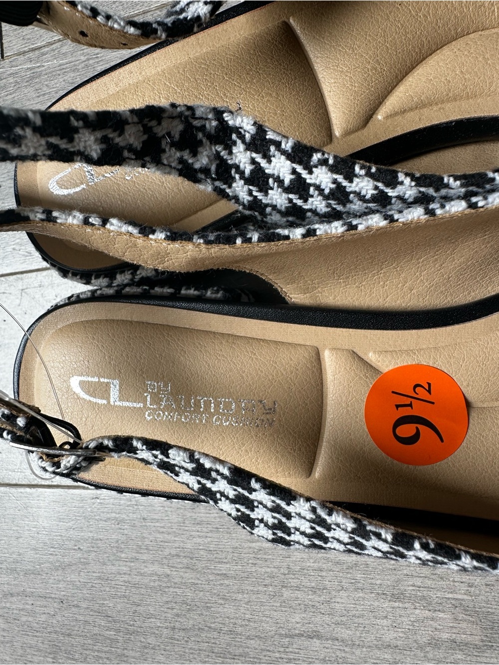 Women’s CL LAUNDRY Black White Houndstooth Slingback Bow Pointed Toe Flats 9.5 - Picture 5 of 6
